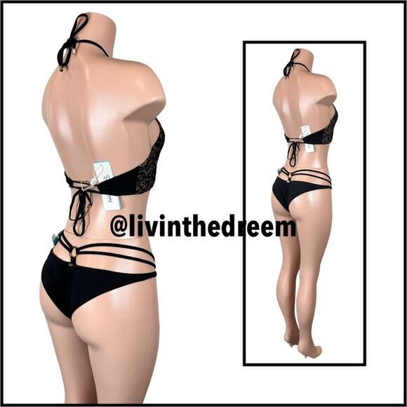 Beach Bunny Gunpowder and Lace High Neck bikini top L & Skimpy Bottoms M $289 - Picture 9 of 15